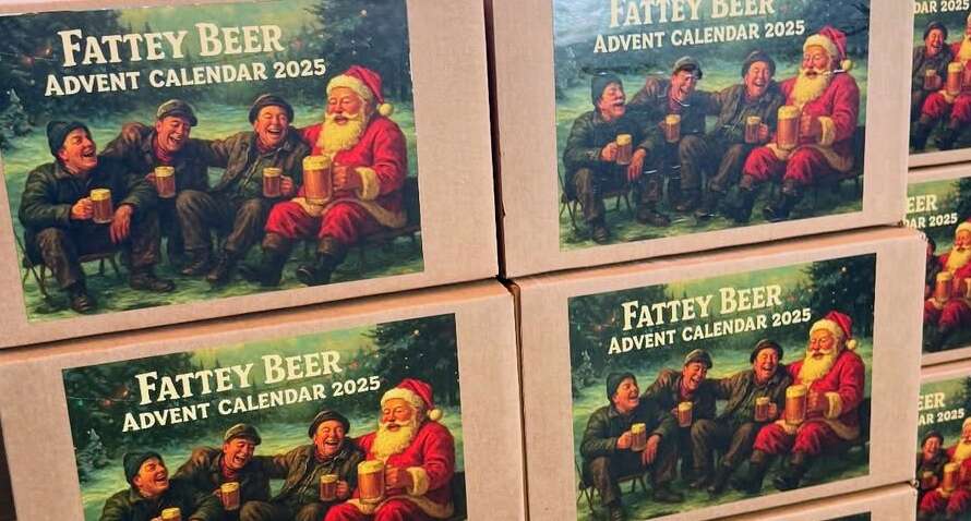A photo of a stack of Fattey Beer Co. 2025 Beer Advent Calendar boxes